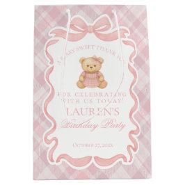 Pink Coquette Bow Bear Tartan Birthday Favors Mittlere Geschenktüte