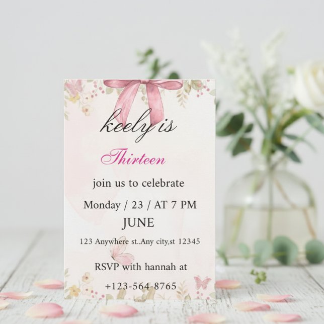 Pink Coquette Bow Birthday Invitation Dankeskarte (Von Creator hochgeladen)