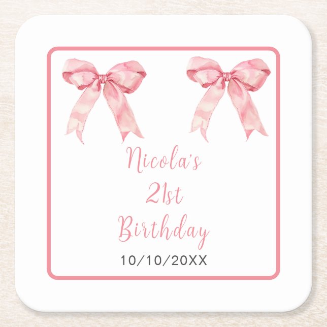 Pink Coquette Bow Birthday Party Rechteckiger Pappuntersetzer (Vorderseite)