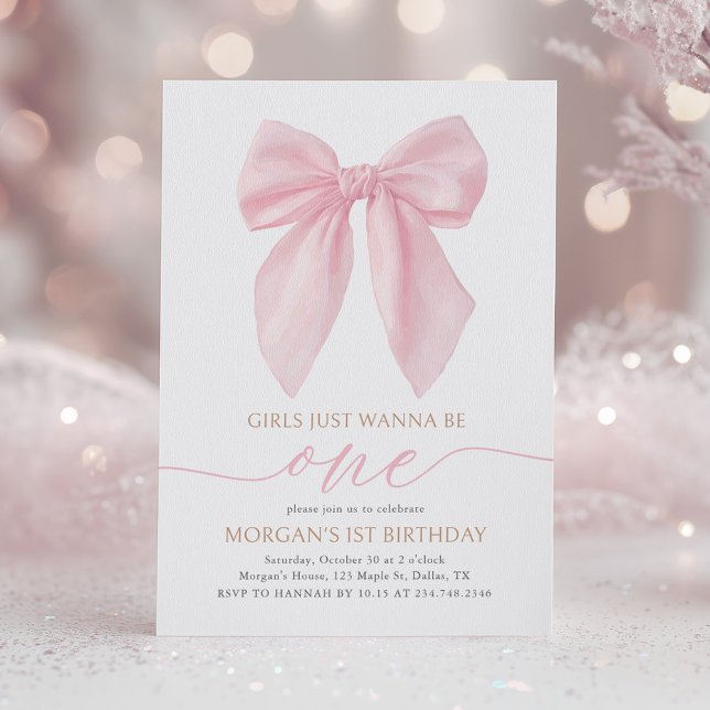 Pink Coquette Bow First Birthday Einladung (Von Creator hochgeladen)