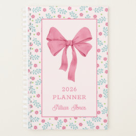 Pink Coquette Bow Floral Pattern Custom Name Planer