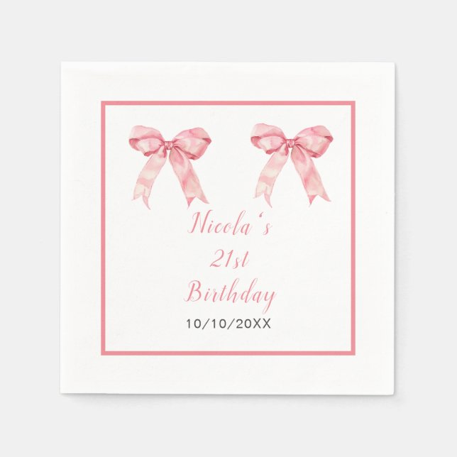 Pink Coquette Bow Geburtstagsparty Serviette (Vorderseite)