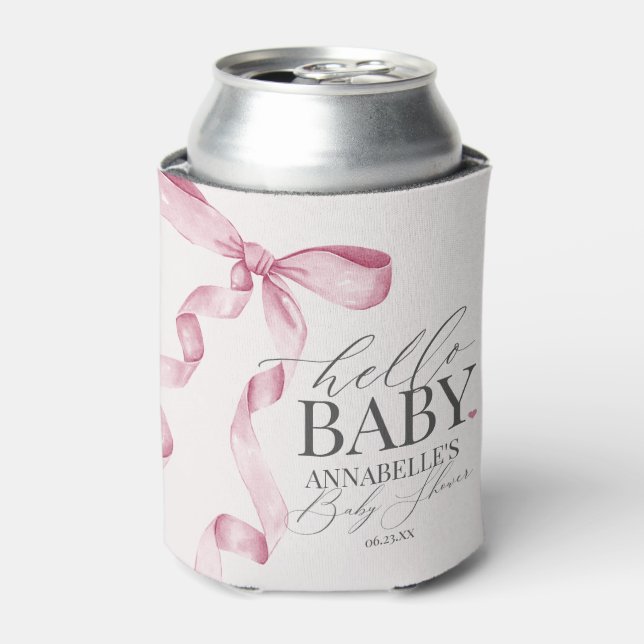 Pink Coquette Bow Girl Baby Dusche Dessert Favorit Dosenkühler (Kanne Vorderseite)