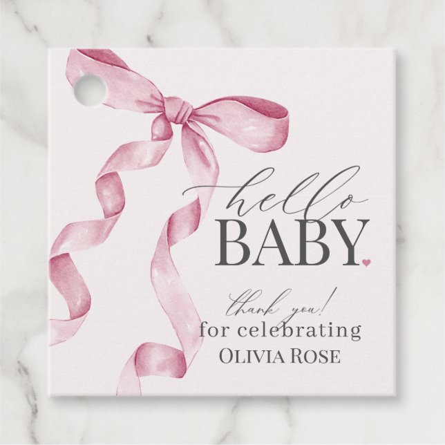Pink Coquette Bow Girl Babydusche Geschenkanhänger (Vorderseite)