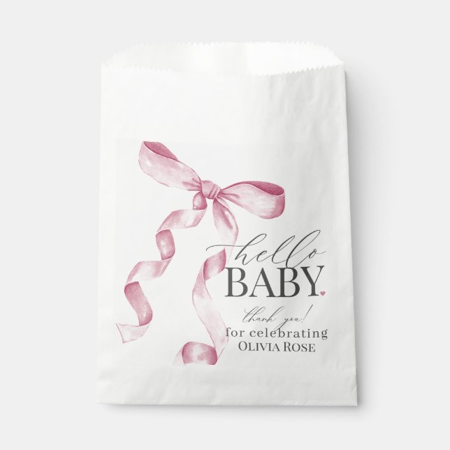 Pink Coquette Bow Girl Babydusche Nachtisch Geschenktütchen (Vorderseite)