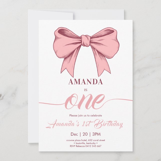 Pink Coquette Bow Girl Geburtstag Einladung (Vorderseite)