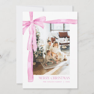 Pink Coquette Bow Holiday Foto Weihnachtskarte Feiertagskarte