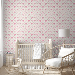 Pink Coquette Bow Lattice Muster Peel und Stick Tapete
