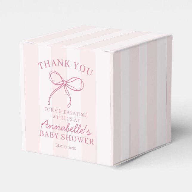 Pink Coquette Bow Pastel Baby Dusche Nachtisch Geschenkschachtel (Vorderseite)