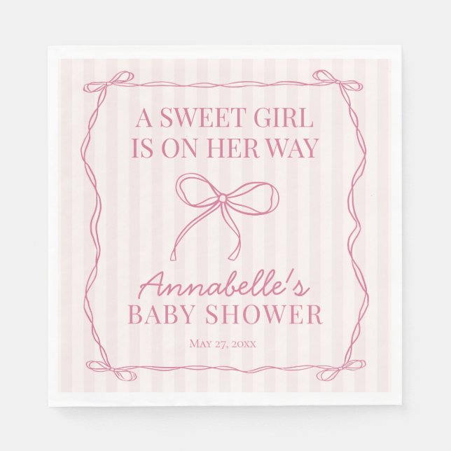 Pink Coquette Bow Pastel Baby Dusche Nachtisch Serviette (Vorderseite)