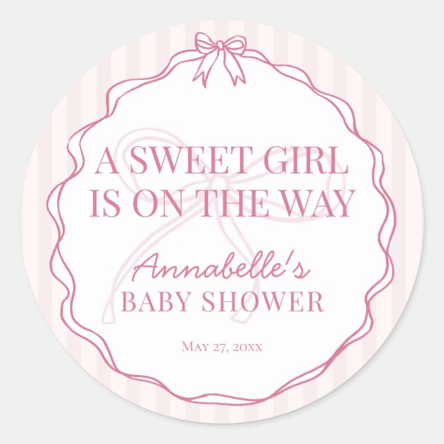 Pink Coquette Bow Pastel Baby Dusche Siegel einlad Runder Aufkleber (Vorderseite)