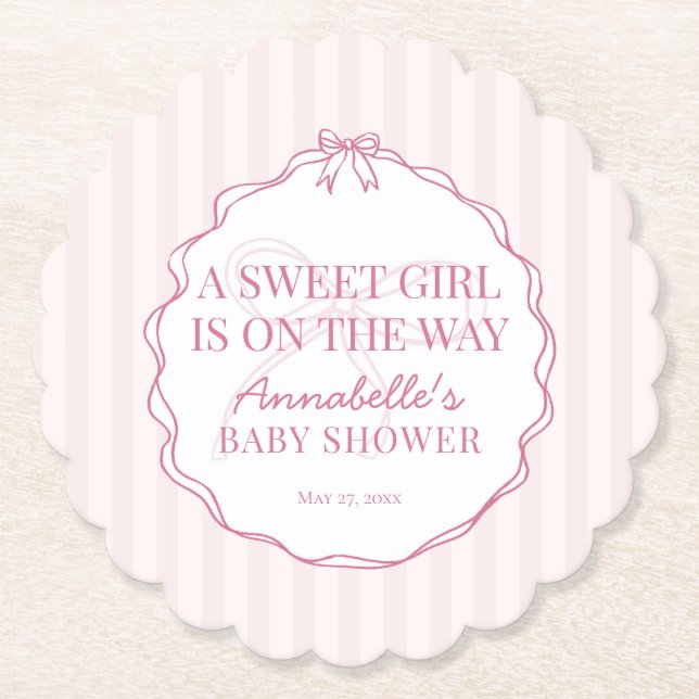 Pink Coquette Bow Pastel Baby Dusche Untersetzer (Vorderseite)