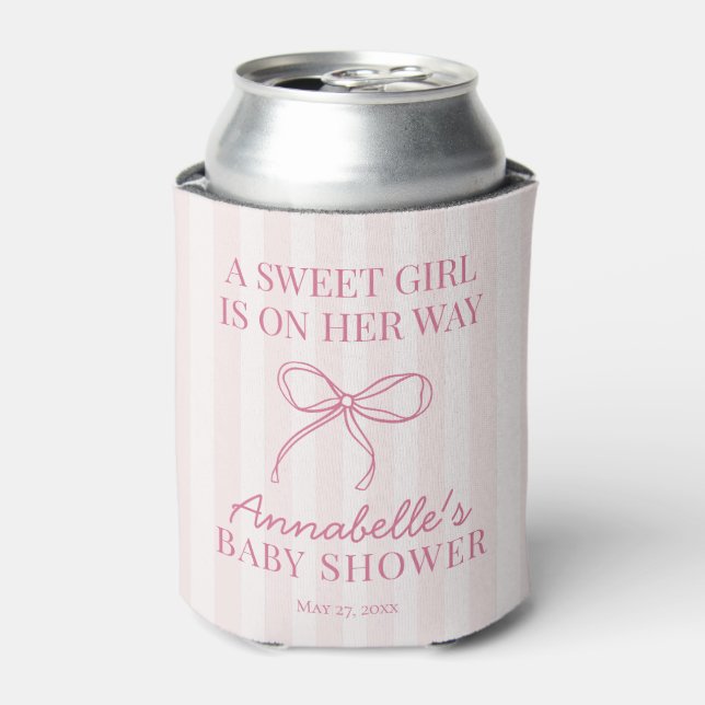 Pink Coquette Bow Pastel Striping Baby Dusche Gefa Dosenkühler (Kanne Vorderseite)