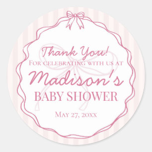 Pink Coquette Bow Pastel Striping Baby Dusche Gefa Runder Aufkleber
