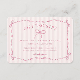 Pink Coquette Bow Pastell Brautparty Registrierung Begleitkarte