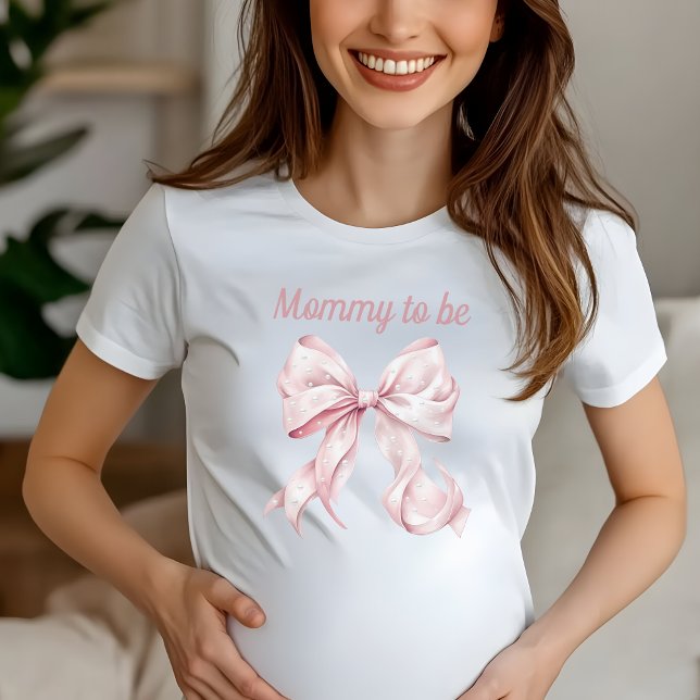 Pink Coquette Bow & Pearls Mommy zu sein T-Shirt (Mommy to be Coquette Pink Bow Tshirt)