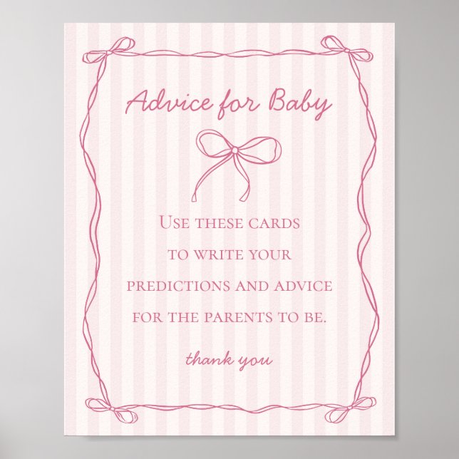 Pink Coquette Bow Ratschläge für Baby Showgame Poster (Vorne)