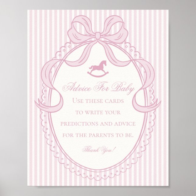 Pink Coquette Bow Rocking Horse Advice for Baby Poster (Vorne)