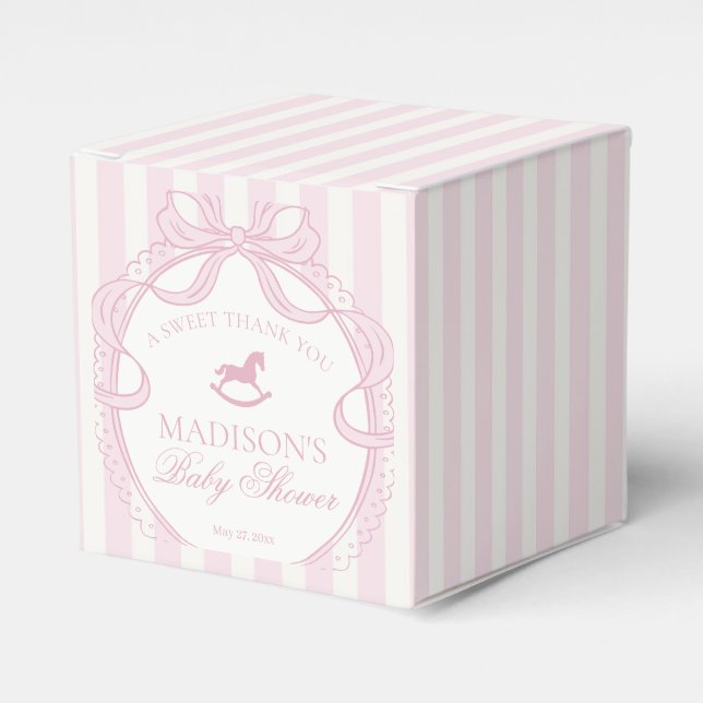 Pink Coquette Bow Rocking Horse Baby Shower Geschenkschachtel (Vorderseite)