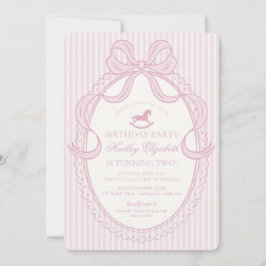 Pink Coquette Bow Rocking Horse Birthday Einladung