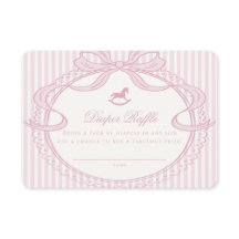 Pink Coquette Bow Rocking Horse Diaper Raffle Card