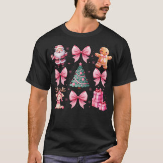 Pink Coquette Bow Santa Gingerbrett Weihnachten Ni T-Shirt