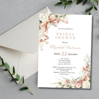 Pink Coquette Bow Watercolor Floral Bridal Shower Einladung