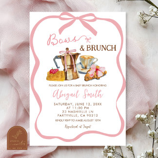 Pink coquette bows and brunch baby shower einladung