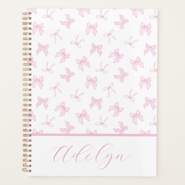 Pink Coquette Bows Personalisieren Planer (Vorderseite)