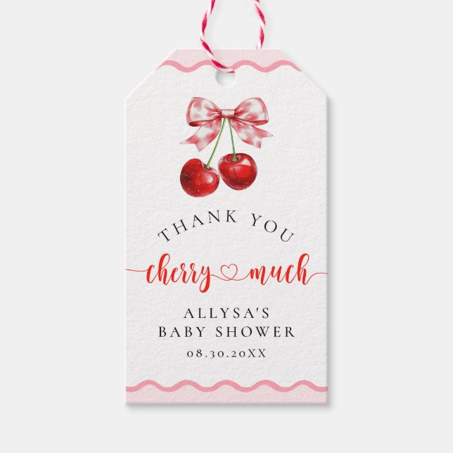 Pink Coquette Cherry Baby Dusche Danke Geschenkanhänger (Vorderseite)