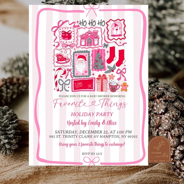 Pink Coquette Christmas Favorite Things Holiday Einladung (Von Creator hochgeladen)