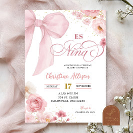 Pink coquette floral Es Nina Spanish Baby Shower Einladung