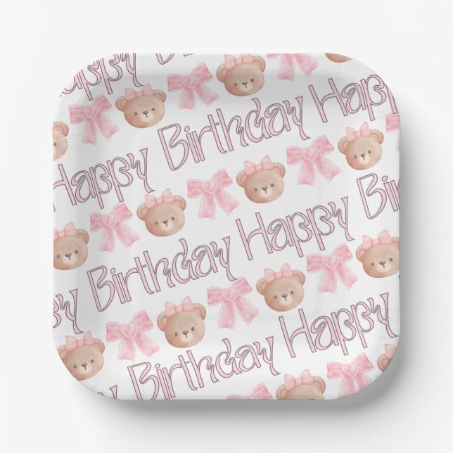 Pink Coquette Happy Birthday Pappteller (Vorderseite)