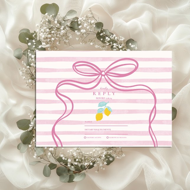 Pink Coquette Lemons Wedding RSVP Karte (Von Creator hochgeladen)