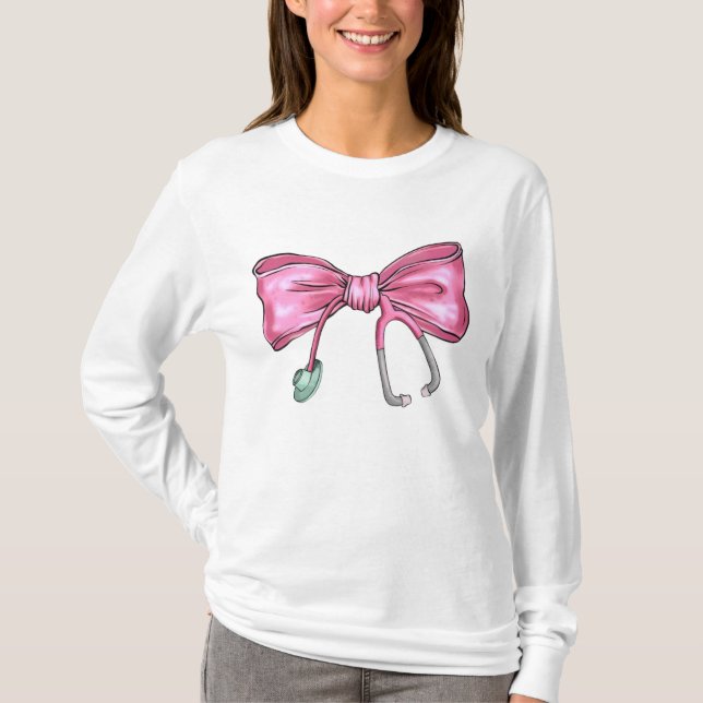 Pink Coquette Nurse Stethoscope Bow T-Shirt (Vorderseite)