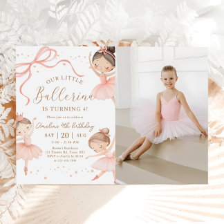 Pink Coquette Our Little Ballerina Birthday Photo Einladung