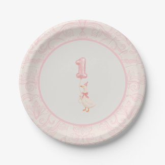 Pink Coquette Silly Goose 1st Birthday Pappteller