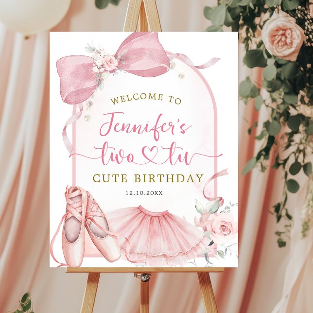 Pink Coquette Two-tu Cute Ballerina Birthday Poster (Von Creator hochgeladen)