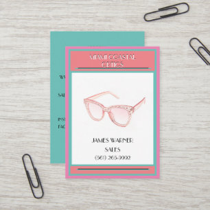 Pink Coral Aquamarin Retro 80er Miami-Sonnenbrille Visitenkarte