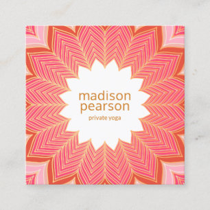 Pink Coral Lotus Mandala Blume Yoga Lehrer Quadratische Visitenkarte