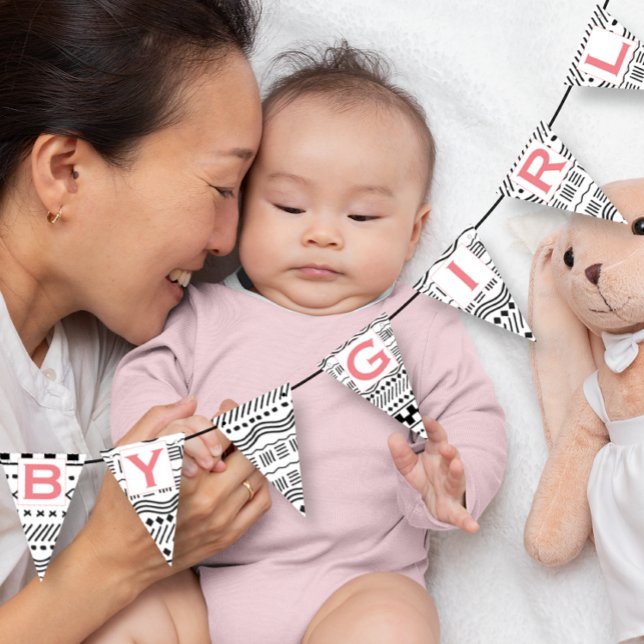 Pink Coral Native Abstrakt Aztec Boho Baby Girl Wimpelkette (Von Creator hochgeladen)