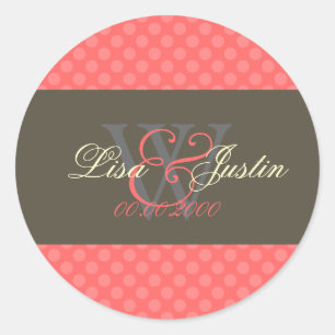Pink Coral Polka Dots Monogramm DIY Farben Runder Aufkleber
