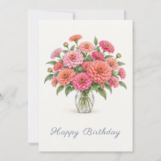 Pink Coral Zinnias Birthday Mitteilungskarte