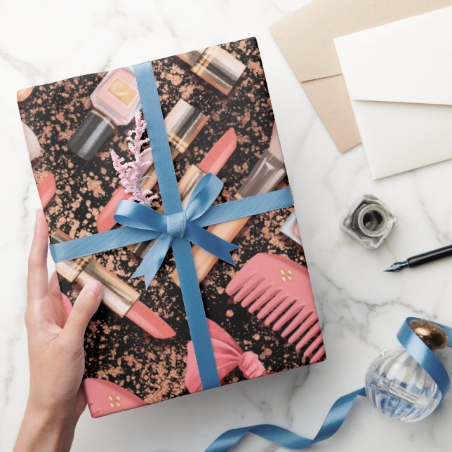 Pink Cosmetics Pattern Glitter  Geschenkpapier (Schenken)