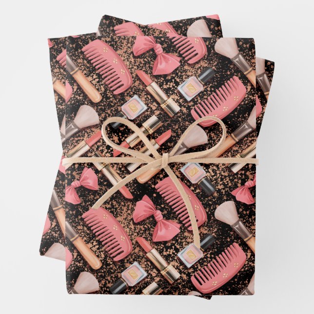 Pink Cosmetics Pattern Glitter  Geschenkpapier Set (Beispiel)