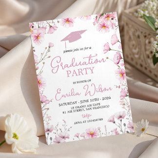 Pink Cosmos & Bee Graduation Invitation Einladung