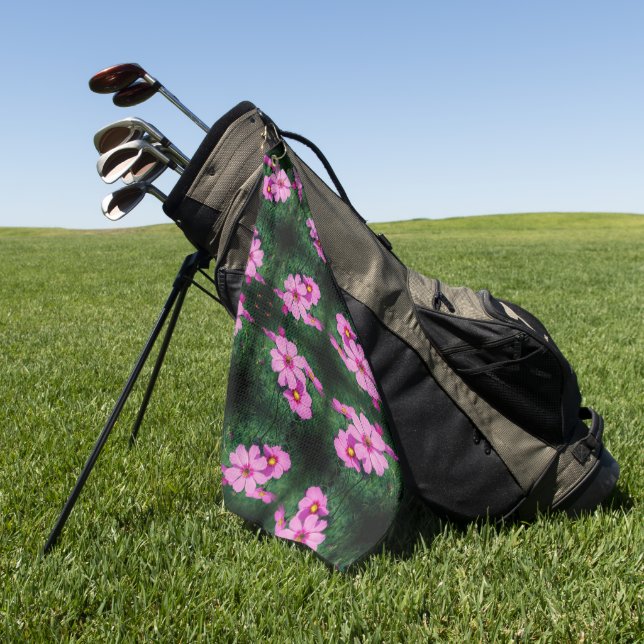 Pink Cosmos Blume Muster Golfhandtuch (Gras)