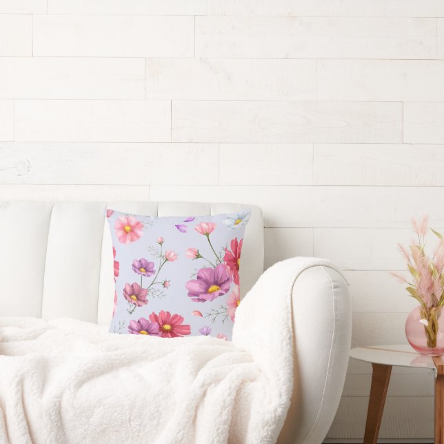 Pink Cosmos Blume Muster Kissen (Liege)