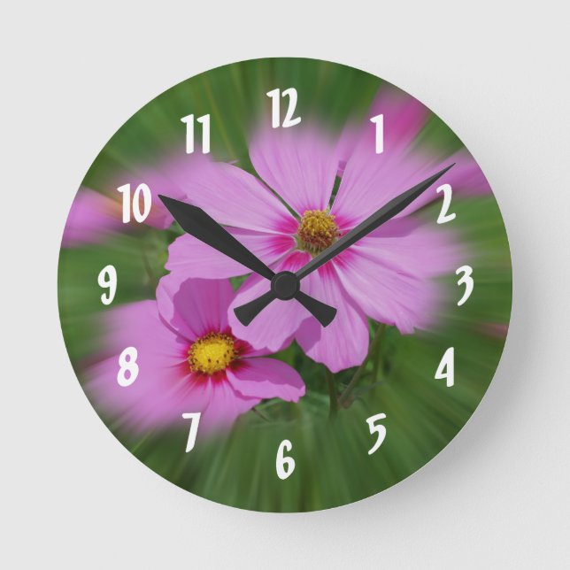 Pink Cosmos Flowers Runde Wanduhr (Vorderseite)