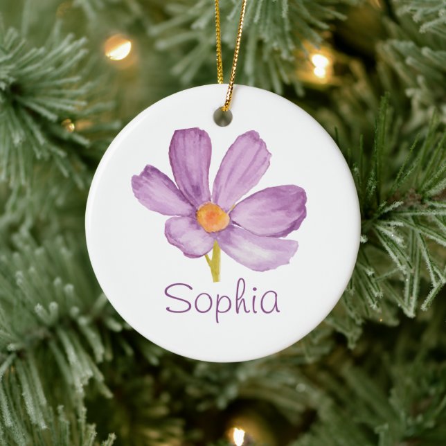 Pink Cosmos OCTOBER Birth Flower Custom Name Keramik Ornament (Baum)
